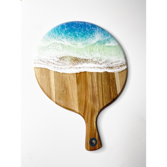 Resin Beach Art Wood Cheese Board Charcuterie - Picture 6 of 6